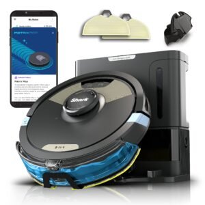 Shark AV2501S AI Ultra Robot Vacuum with HEPA Self-Empty Base, Matrix Clean Navigation, 30-Day Bagless Capacity, Smart Mapping, Voice/App Control, Perfect for Pet Hair & All Floors, Dark Grey